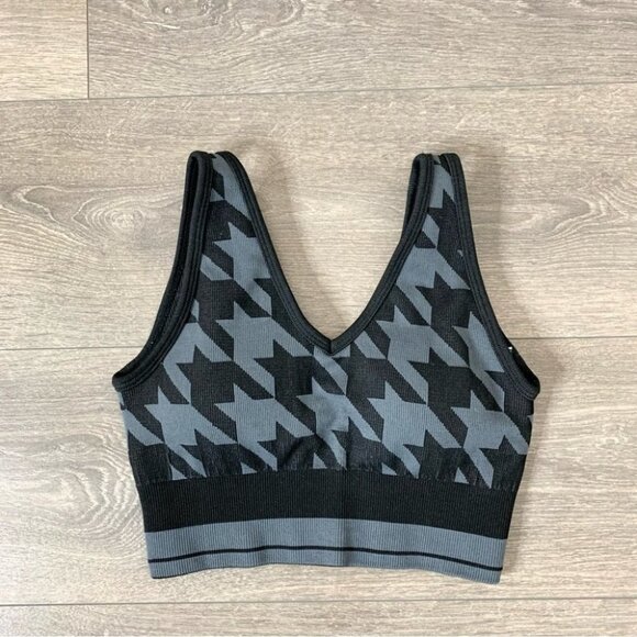 Lole Marlowe Sports Bra Seamless Black Grey Houndstooth Cropped Tank Top - Picture 5 of 13